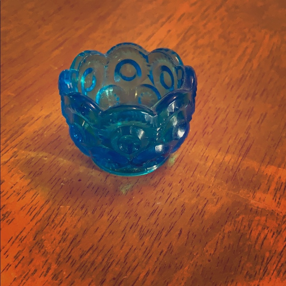 Antique Blue Etched Glass Bowl